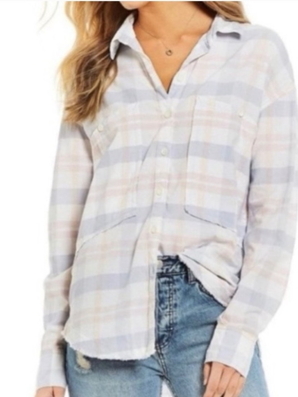 Free People Loveland Plaid Button Up Long Sleeve Camp Shirt Never Worn